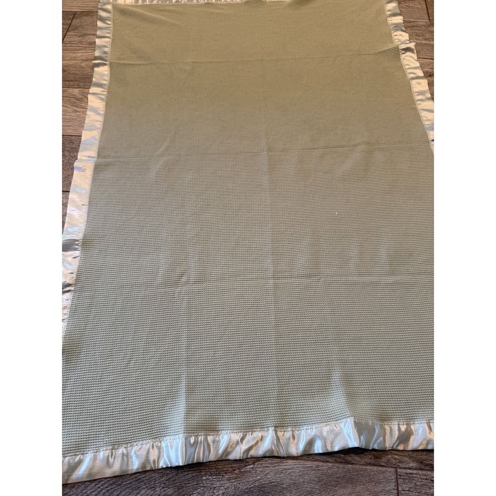 Starting Out Baby Blanket Sage Green Thermal Waffle Weave Knit Satin Trim Unisex